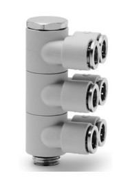 7642 03-4-1/8 Racor plástico súper-rápido compact triple giratorio con anillo doble diam 4 G1/8